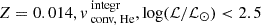$ Z=0.014, v_{\text{ conv, He}}^{\text{ integr}}, \log (\mathcal{L}/\mathcal{L}_{\odot}) < 2.5 $