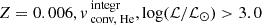 $ Z=0.006, v_{\text{ conv, He}}^{\text{ integr}}, \log (\mathcal{L}/\mathcal{L}_{\odot}) > 3.0 $
