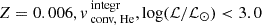 $ Z=0.006, v_{\text{ conv, He}}^{\text{ integr}}, \log (\mathcal{L}/\mathcal{L}_{\odot}) < 3.0 $