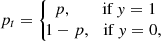 $$ \begin{aligned} p_{t}= \left\{ \!\!\!\! \begin{array}{c}~ p,~~~\!~~~~\text{ if} ~ y = 1 \\ 1-p, ~~\text{ if} ~ y = 0,\end{array}\right. \end{aligned} $$