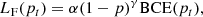 $$ \begin{aligned} L_\mathrm{F} (p_{t}) = \alpha (1-p)^{\gamma } \mathrm{BCE} (p_{t}), \end{aligned} $$