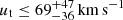 $ u_{\mathrm{t}}\leq69^{+47}_{-36}\,\mathrm{km}\,\mathrm{s}^{\mathrm{-1}} $
