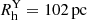 $ R_{\mathrm{h}}^{\mathrm{Y}} = 102\,\mathrm{pc} $