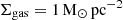 $ \Sigma_{\mathrm{gas}} = 1\,\mathrm{M}_{\odot}\,\mathrm{pc}^{-2} $