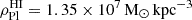 $ \rho^{\mathrm{HI}}_{\mathrm{Pl}} = 1.35 \times 10^7 \,\mathrm{M}_{\odot}\,\mathrm{kpc^{-3}} $