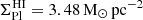 $ \Sigma_{\mathrm{Pl}}^{\mathrm{HI}} = 3.48\,\mathrm{M}_{\odot}\,\mathrm{pc}^{-2} $