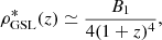 $$ \begin{aligned} \rho _{\rm GSL}^*(z) \simeq {B_1\over 4(1+z)^4}, \end{aligned} $$