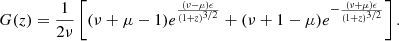 $$ \begin{aligned} G(z)={1\over 2\nu }\left[(\nu +\mu -1)e^{(\nu -\mu )\epsilon \over (1+z)^{3/2}} +(\nu +1-\mu )e^{-{(\nu +\mu )\epsilon \over (1+z)^{3/2}}}\right]. \end{aligned} $$