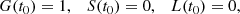 $$ \begin{aligned} G(t_0) = 1, \quad S(t_0) = 0, \quad L(t_0) = 0, \end{aligned} $$