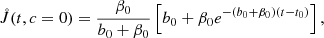 $$ \begin{aligned} \mathring{J} (t,c = 0)={\beta _0\over b_0+\beta _0}\left[b_0+\beta _0e^{-(b_0+\beta _0)(t-t_0)}\right], \end{aligned} $$