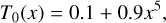${T_0}(x) = 0.1 + 0.9{x^5},$