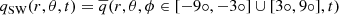 $$ \begin{aligned} q_{\mathrm{SW} } (r, \theta , t)&= \overline{q}(r, \theta , \phi \in [-9\circ , -3\circ ]\cup [3\circ , 9\circ ], t) \end{aligned} $$