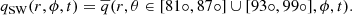 $$ \begin{aligned} q_{\mathrm{SW} } (r, \phi , t)&= \overline{q}(r, \theta \in [81\circ , 87\circ ]\cup [93\circ , 99\circ ], \phi , t) . \end{aligned} $$