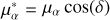 $\mu _\alpha ^* = {\mu _\alpha }\cos (\delta )$