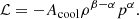 $$ \begin{aligned} \mathcal{L}= -A_{\rm cool}\rho ^{\beta -\alpha } p^\alpha . \end{aligned} $$