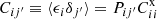 $$ \begin{aligned} C_{ij^{\prime }} \equiv \langle \epsilon _{i} \delta _{j^{\prime }} \rangle&= P_{ij^{\prime }} C_{ii}^\mathrm{x} \end{aligned} $$