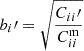 $ b_i\prime =\sqrt{ \frac{C_{ii}\prime }{ C_{ii}^{\mathrm{m}} } } $