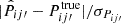 $ |\hat{P}_{ij\prime} - P^{\mathrm{true}}_{ij\prime} | / \sigma_{P_{ij\prime}} $
