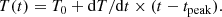 $$ \begin{aligned} T(t) = T_0 + \mathrm{d}T/\mathrm{d}t \times (t-t_{\rm peak}). \end{aligned} $$
