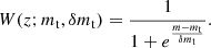 $$ \begin{aligned} W(z;m_{\rm t},\delta m_{\rm t}) = \frac{1}{1 + e^{\frac{m-m_{\rm t}}{\delta m_{\rm t}}}}. \end{aligned} $$