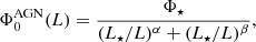 $$ \begin{aligned} \Phi _0^{\mathrm{AGN}}(L) = \frac{\Phi _\star }{(L_\star /L)^{\alpha } + (L_\star /L)^{\beta }}, \end{aligned} $$