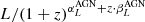 $ L/(1+z)^{\alpha_{L}^{\mathrm{AGN}}+z\cdot\beta_{L}^{\mathrm{AGN}}} $