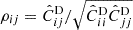 $ \rho_{ij} = \hat{C}^{\mathrm{D}}_{ij}/\sqrt{\hat{C}^{\mathrm{D}}_{ii}\hat{C}^{\mathrm{D}}_{jj}} $
