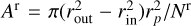 ${A^{\rm{r}}} = \pi \left( {r_{{\rm{out }}}^2 - r_{{\rm{in}}}^2} \right)r_p^2/{N^{\rm{r}}}$