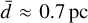 $\bar d \approx 0.7{\rm{pc}}$