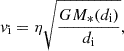 $$ \begin{aligned} v_{\rm i} = \eta \sqrt{\frac{GM_*(d_{\rm i})}{d_{\rm i}}}, \end{aligned} $$