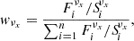 $$ \begin{aligned} { w}_{\nu _{x}} = \frac{F_i^{\nu _{x}} / {S\!}_i^{\nu _{x}}}{\sum _{i=1}^{n} F_i^{\nu _{x}} / {S\!}_i^{\nu _{x}}}, \end{aligned} $$