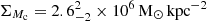 $ \Sigma_{M_{\mathrm{c}}} = 2.6^{2}_{-2}\times10^{6}\,\mathrm{M}_{\odot}\,\mathrm{kpc}^{-2} $