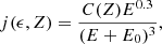$$ \begin{aligned} j(\epsilon ,Z)=\frac{C(Z)E^{0.3}}{(E+E_0)^3}, \end{aligned} $$