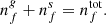 $$ \begin{aligned} n^g_f + n^s_f = n^\mathrm{tot}_f. \end{aligned} $$