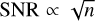 ${\rm{ SNR }} \propto \sqrt n $