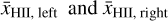 ${\bar x_{{\rm{HII, left }}}}{\rm{ and }}{\bar x_{{\rm{HII, right }}}}$