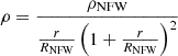 $$ \begin{aligned} \rho = \frac{\rho _{\rm NFW}}{\frac{r}{R_{\rm NFW}} \left(1 + \frac{r}{R_{\rm NFW}}\right)^2} \end{aligned} $$