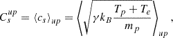 $$ \begin{aligned} C_s^{u p}=\left\langle c_s\right\rangle _{u p}=\left\langle \sqrt{\gamma k_B \frac{T_p+T_e}{m_p}}\right\rangle _{u p}, \end{aligned} $$