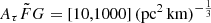 $ A_{\tau} \tilde{F} G = [10,1000]\,(\mathrm{pc}^2\,\mathrm{km})^{-\frac{1}{3}} $