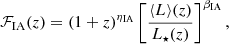 $$ \begin{aligned} \mathcal{F} _{\rm IA}(z)=(1+z)^{\eta _{\rm IA}}\left[\frac{\langle L\rangle (z)}{L_\star (z)}\right]^{\beta _{\rm IA}}, \end{aligned} $$