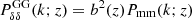 $ P_{\delta\delta}^{\mathrm{GG}}(k;z) = b^2(z) P_{\mathrm{mm}}(k;z) $