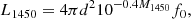 $$ \begin{aligned} L_{1450} = 4 \pi d^{2} 10^{-0.4M_{1450}} f_{0}, \end{aligned} $$