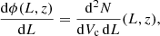 $$ \begin{aligned} \frac{{\mathrm{d}}\phi (L,z)}{{\mathrm{d}} L} = \frac{{\mathrm{d}}^{2}N}{{\mathrm{d}} V_{\rm c} \, {\mathrm{d}} L}(L,z), \end{aligned} $$