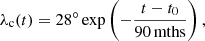 $$ \begin{aligned} \lambda _{\rm c}(t)=28^{\circ }\exp \left(-\frac{t-t_0}{90\,\mathrm{mths}}\right), \end{aligned} $$