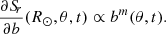 $$ \begin{aligned} \frac{\partial {S\!}_r}{\partial b}(R_\odot ,\theta ,t)\propto b^m(\theta ,t). \end{aligned} $$