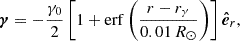 $$ \begin{aligned} \boldsymbol{\gamma }=-\frac{\gamma _0}{2}\left[1+\mathrm{erf} \left(\frac{r-r_{\gamma }}{0.01\,R_\odot }\right)\right]\boldsymbol{\hat{e}}_r, \end{aligned} $$