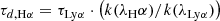 $$ \begin{aligned} \tau _{d,\mathrm H\alpha } = \tau _{\mathrm {Ly}\alpha} \cdot \left(k(\lambda _\mathrm H\alpha )/k(\lambda _{\mathrm {Ly}\alpha} )\right) \end{aligned} $$