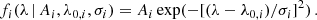 $$ \begin{aligned} f_i(\lambda \, | \, A_i, \lambda _{0,i}, \sigma _i) = A_i \exp ( - [(\lambda - \lambda _{0,i})/\sigma _i]^2)\,. \end{aligned} $$
