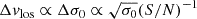 $$ \begin{aligned} \Delta v_\mathrm{los} \propto \Delta \sigma _0 \propto \sqrt{\sigma _0} (S/N)^{-1} \end{aligned} $$