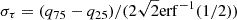 $ \sigma_\tau = (q_{75} - q_{25}) / (2 \sqrt{2} \mathrm{erf}^{-1} (1/2)) $
